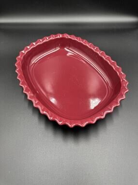 Rare Vintage Chantal Maroon Scalloped Oval Baking Dish 11×9 – Glazed Stoneware